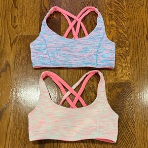 Set of 2 Ivivva Colorful Crisscross Sports Bras Vitality and Space Dye Pink Blue